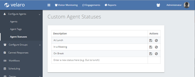 Custom agent status configuration screen