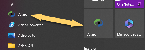 Velaro on start menu.