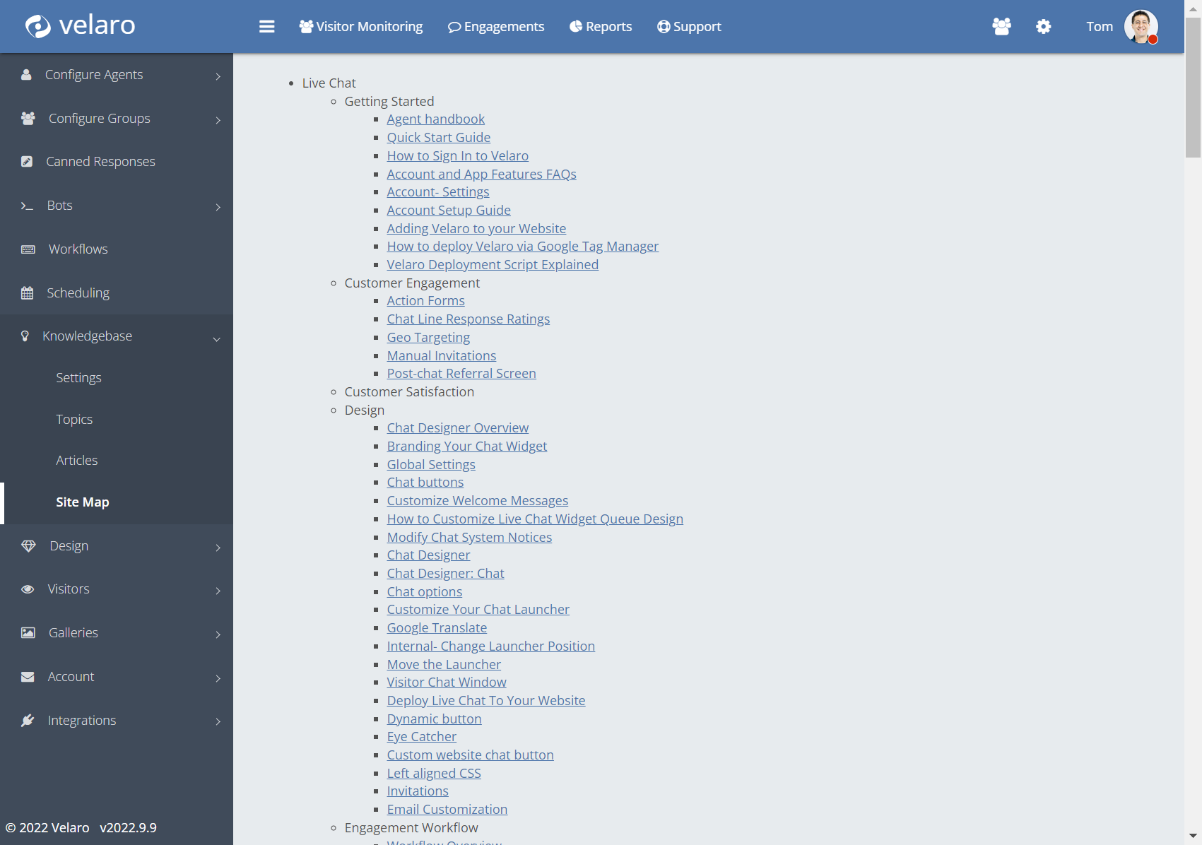 Knowledge base sitemap.