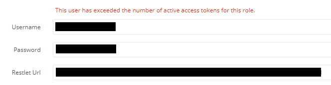 NetSuite admin login: "active access tokens exceeded" error
