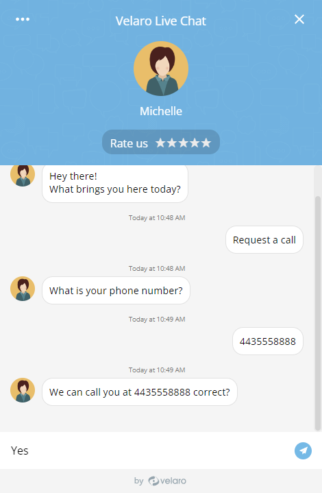 Visitor view of a chatbot-requested call