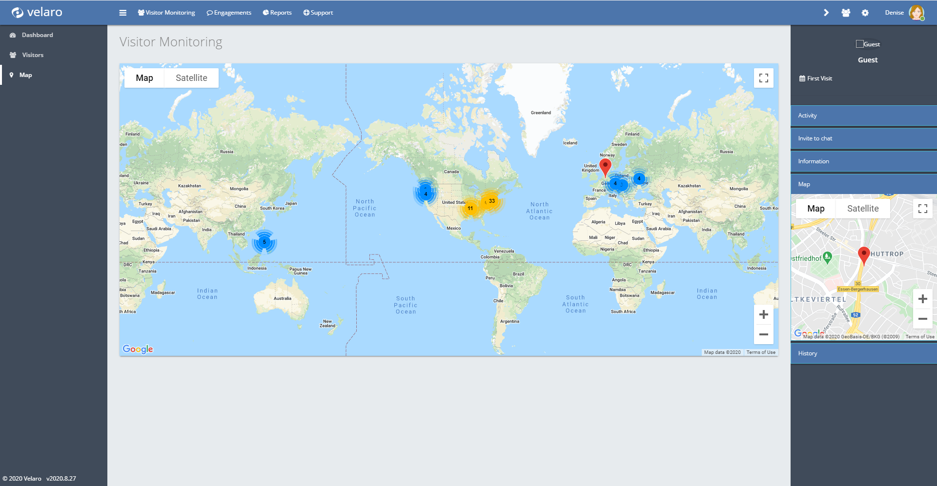 The "Map" tab provides a closeup view of the visitor's location on the map.