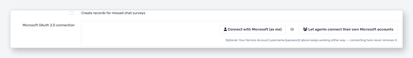 Microsoft OAuth 2.0 connection section on the Dynamics 365 integration config screen