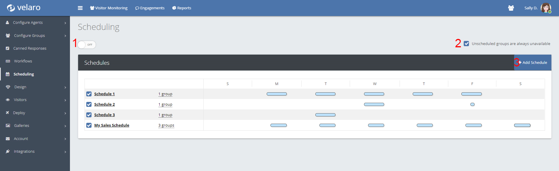 To create a schedule click the top right blue option: Add Schedule.